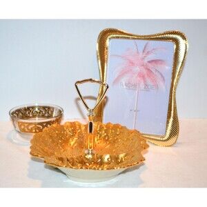 Vintage Gold Gilt Vanity Dresser Counter Trio Romantic Trends